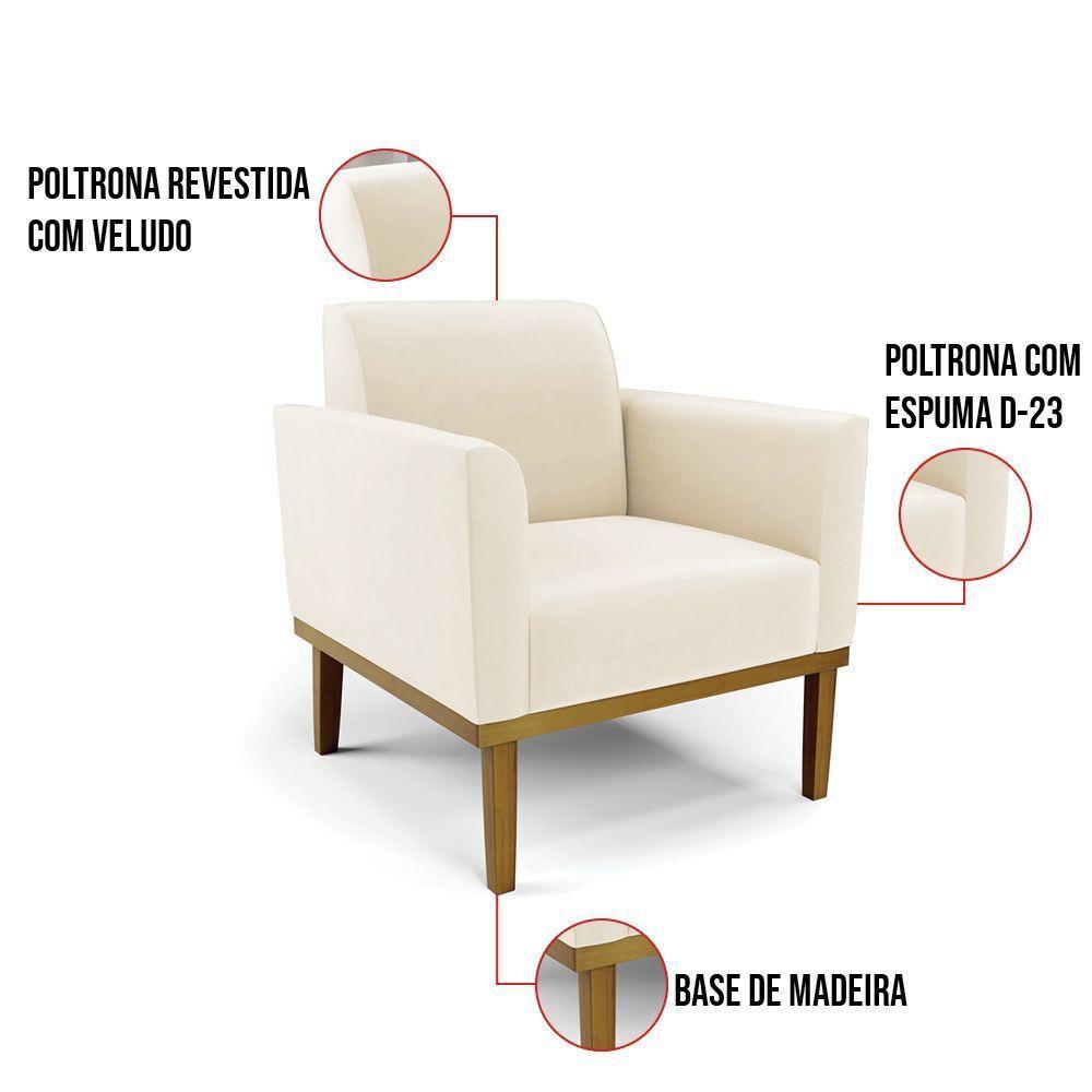Sofá Namoradeira Com Poltrona Base De Madeira Fixa Castanho Marisa Veludo Bege D03 - D?rossi - 5