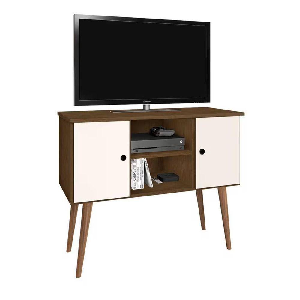 Estante Rack Viena Clássico 90cm Com Portas - Imbuia E Off White - 2