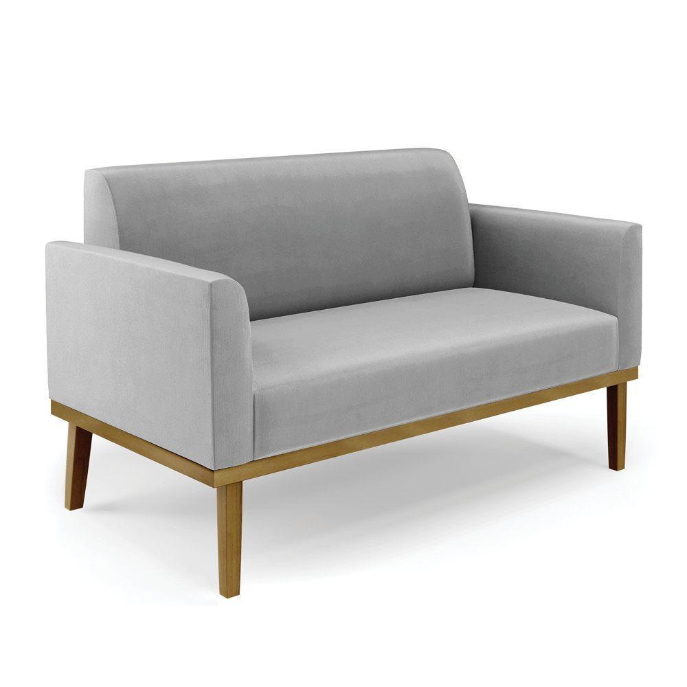 Sofá Namoradeira Com Poltrona Base De Madeira Fixa Castanho Marisa Suede Cinza D03 - D?rossi - 8