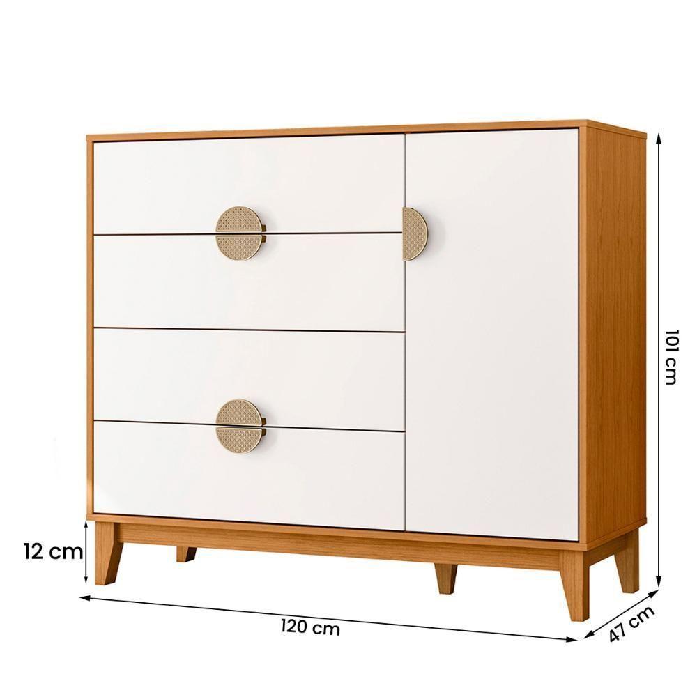 Kit Guarda Roupa Ipê Com Comoda Ipê Com Pés Madeira Maciça Cinamomo/Branco - 3