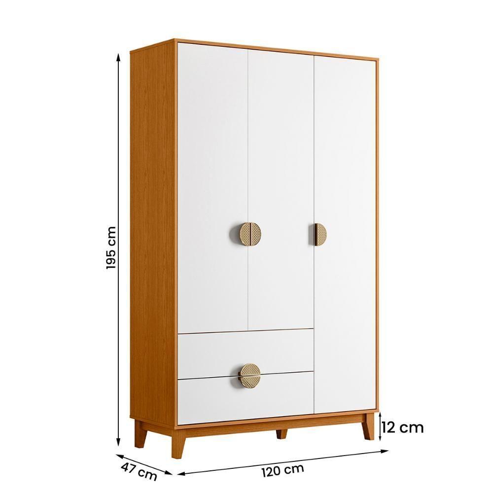 Kit Guarda Roupa Ipê Com Comoda Ipê Com Pés Madeira Maciça Cinamomo/Branco - 4