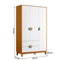 Kit Guarda Roupa Ipê Com Comoda Ipê Com Pés Madeira Maciça Cinamomo/Branco