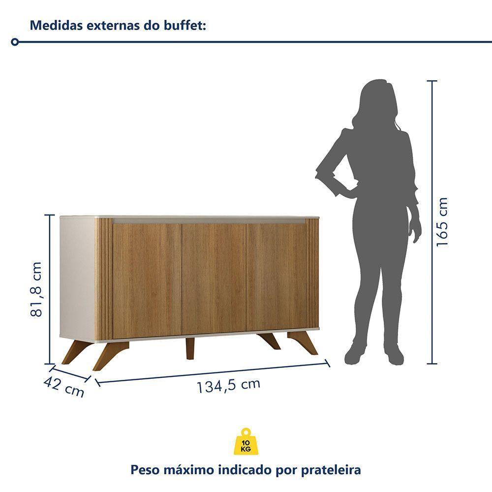 Buffet 3 Portas 2 Prateleira Pampulha Valdemoveis Off White/cinamomo - 7