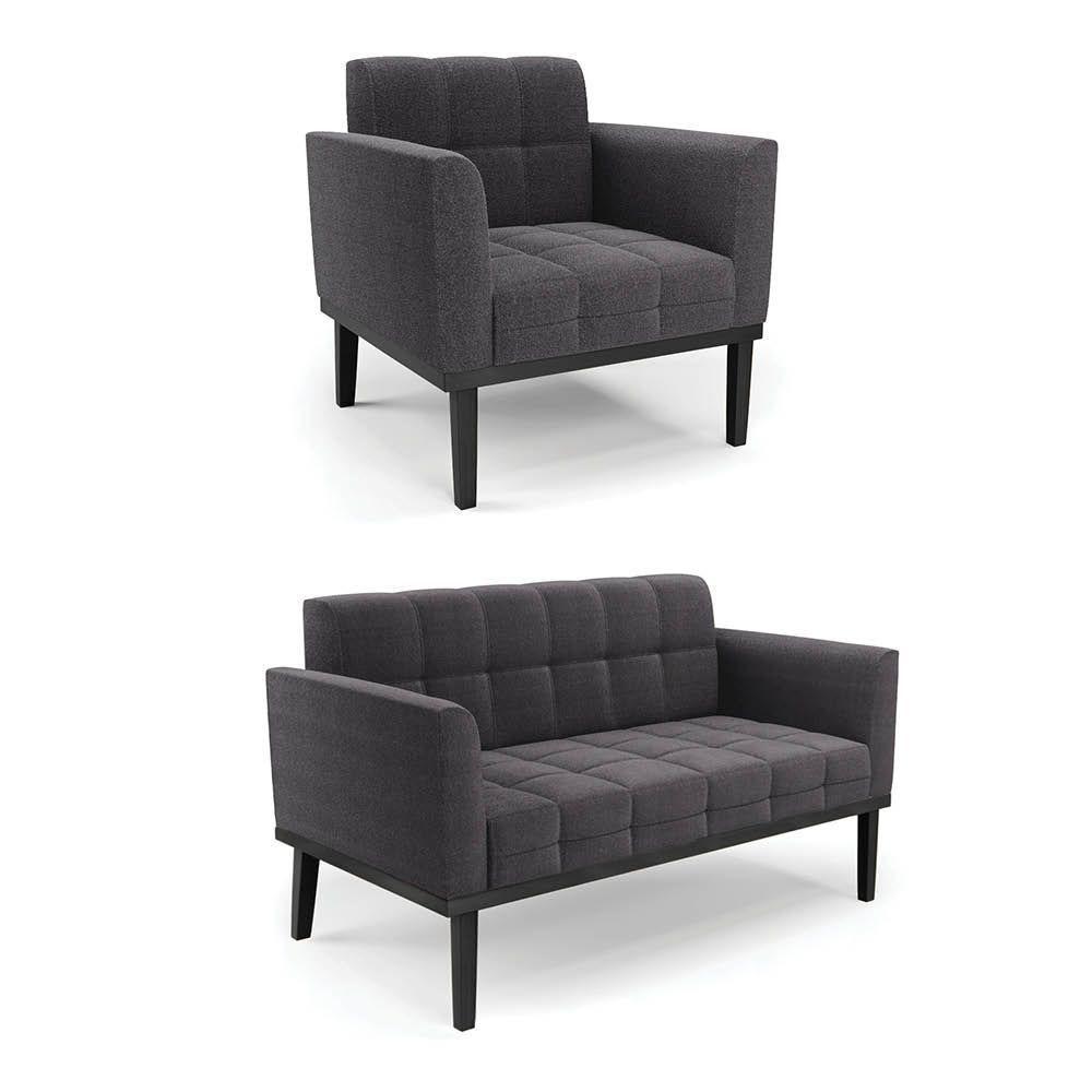 Namoradeira E Poltrona Base Madeira Fixa Pto Elisa Bouclê D03 - D?rossi Cor Grafite - 1