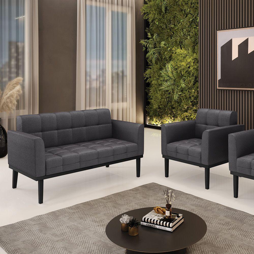 Namoradeira E Poltrona Base Madeira Fixa Pto Elisa Bouclê D03 - D?rossi Cor Grafite - 2