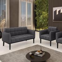 Namoradeira E Poltrona Base Madeira Fixa Pto Elisa Bouclê D03 - D?rossi Cor Grafite - 2