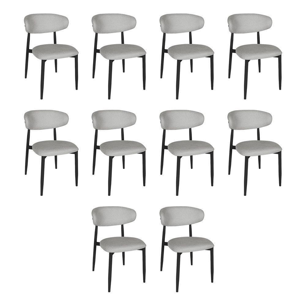 Kit 10 Cadeiras De Jantar Lucy Estrutura Aço Carbono Laminado Preto Com Estofado Linho Cinza - 1