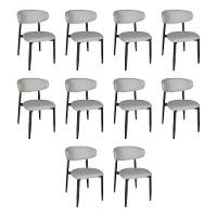 Kit 10 Cadeiras De Jantar Lucy Estrutura Aço Carbono Laminado Preto Com Estofado Linho Cinza - 1