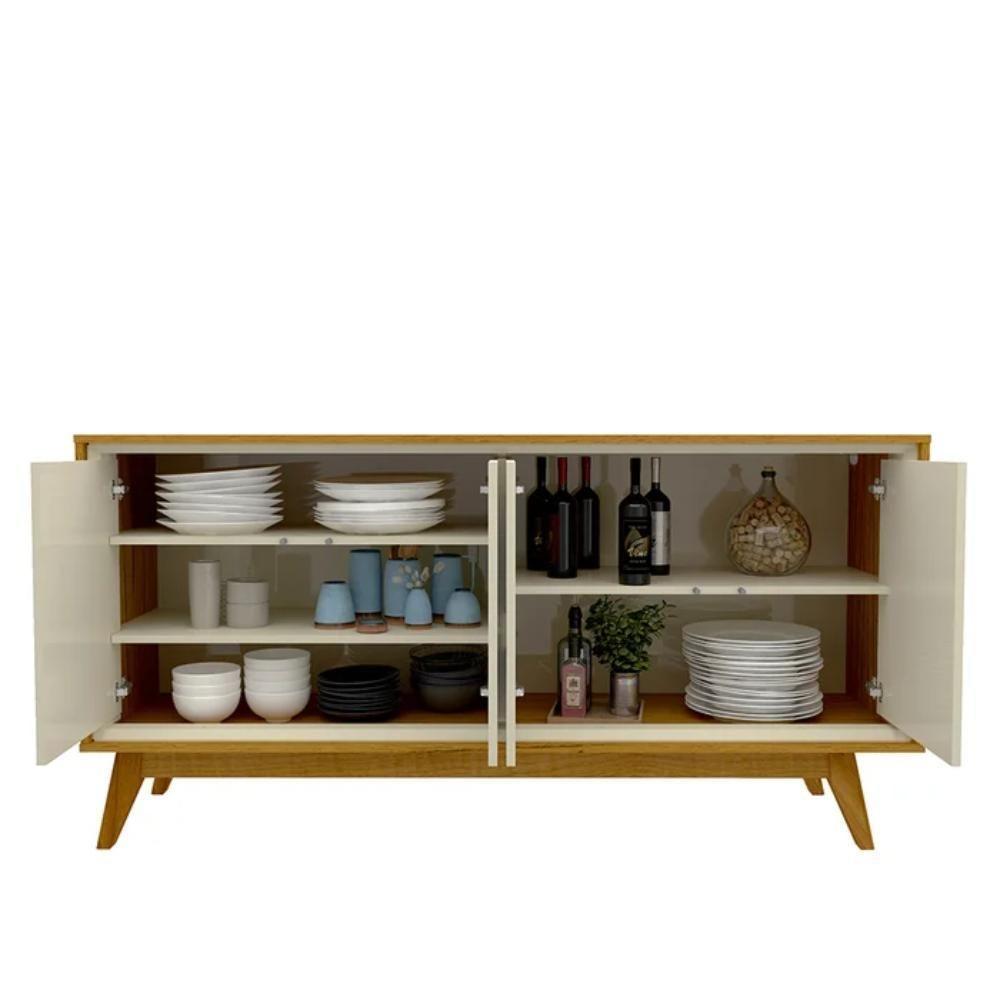 Buffet Aparador 4 Portas Com Led Requinte Naturale E Off White 160cm - 3