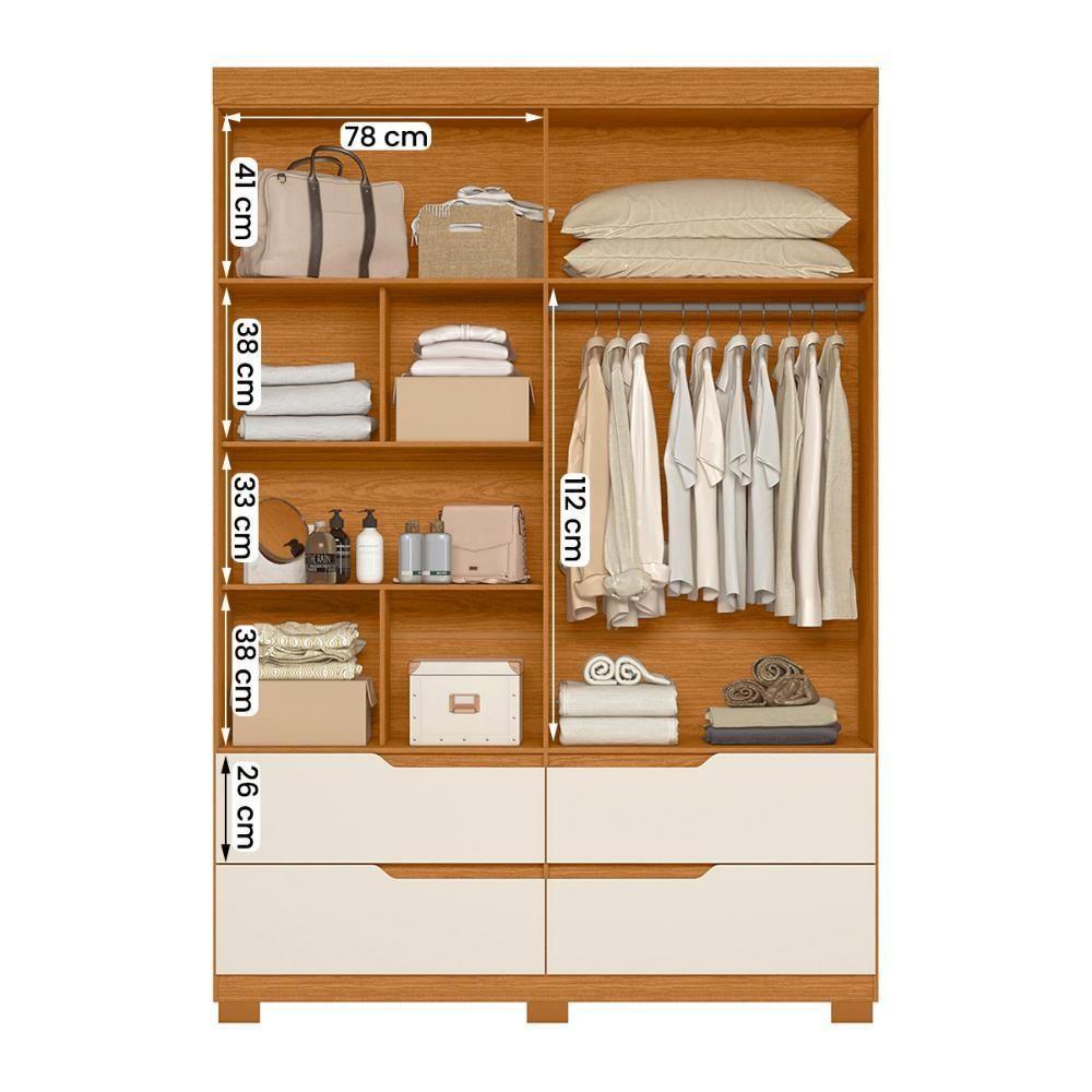 Guarda Roupa Doble Quarto Com 4 Portas E 4 Gavetas Cinamomo/Off White - 3