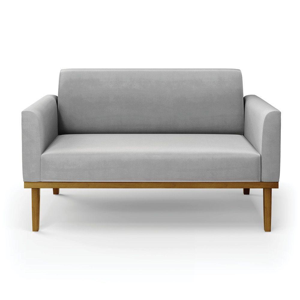 Sofá Namoradeira Base De Madeira Fixa Castanho Marisa Suede Cinza D03 - D?rossi - 3