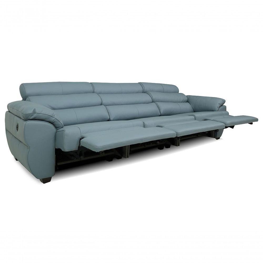 Sofá Reclinável Elétrico De Couro Liverpool Light Blue - Mempra - 4