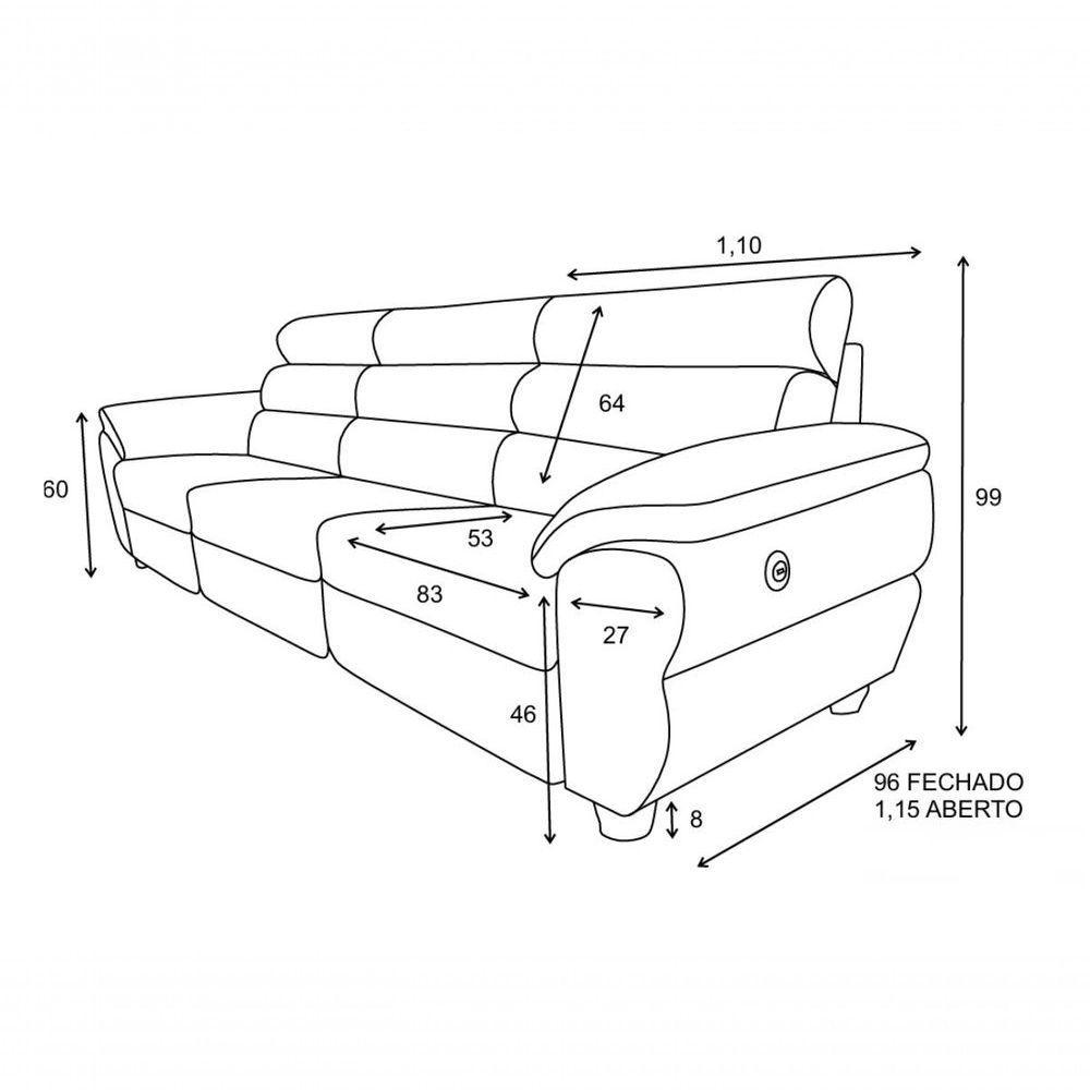 Sofá Reclinável Elétrico De Couro Liverpool Light Blue - Mempra - 5