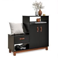 Sapateira Com Banco Organic 3 Portas Pés De Madeira Maciça Preto - 1