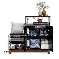 Sapateira Com Banco Organic 3 Portas Pés De Madeira Maciça Preto - 3