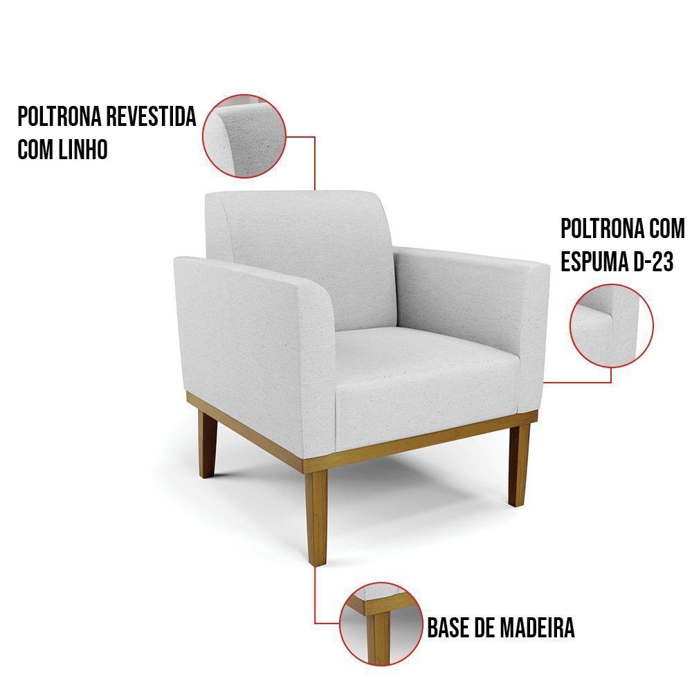 Sofá Namoradeira Com 2 Poltronas Base De Madeira Fixa Castanho Marisa Linho Cinza A05 D03 - D?rossi - 4