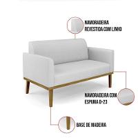 Sofá Namoradeira Com 2 Poltronas Base De Madeira Fixa Castanho Marisa Linho Cinza A05 D03 - D?rossi - 5