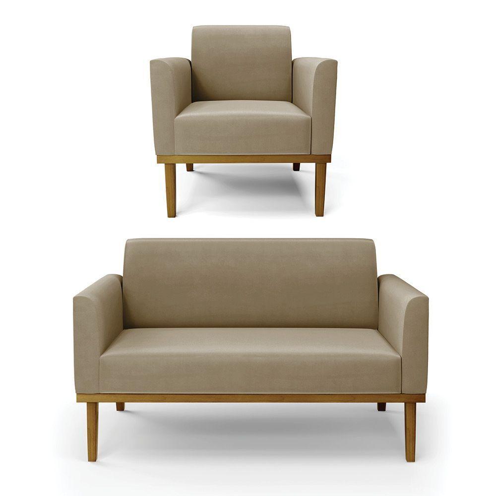 Sofá Namoradeira Com Poltrona Base De Madeira Fixa Castanho Marisa Suede D03 - D?rossi Cor Marrom Rato - 1