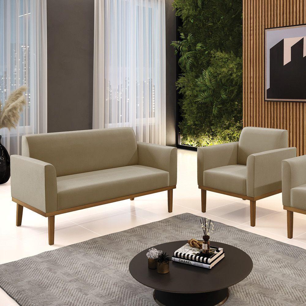 Sofá Namoradeira Com Poltrona Base De Madeira Fixa Castanho Marisa Suede D03 - D?rossi Cor Marrom Rato - 3