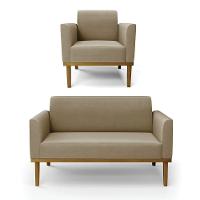 Sofá Namoradeira Com Poltrona Base De Madeira Fixa Castanho Marisa Suede D03 - D?rossi Cor Marrom Rato - 1