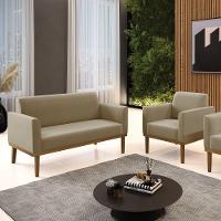 Sofá Namoradeira Com Poltrona Base De Madeira Fixa Castanho Marisa Suede D03 - D?rossi Cor Marrom Rato - 3