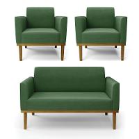 Sofá Namoradeira Com 2 Poltronas Base De Madeira Fixa Castanho Marisa Suede D03 - D?rossi Cor Verde - 1