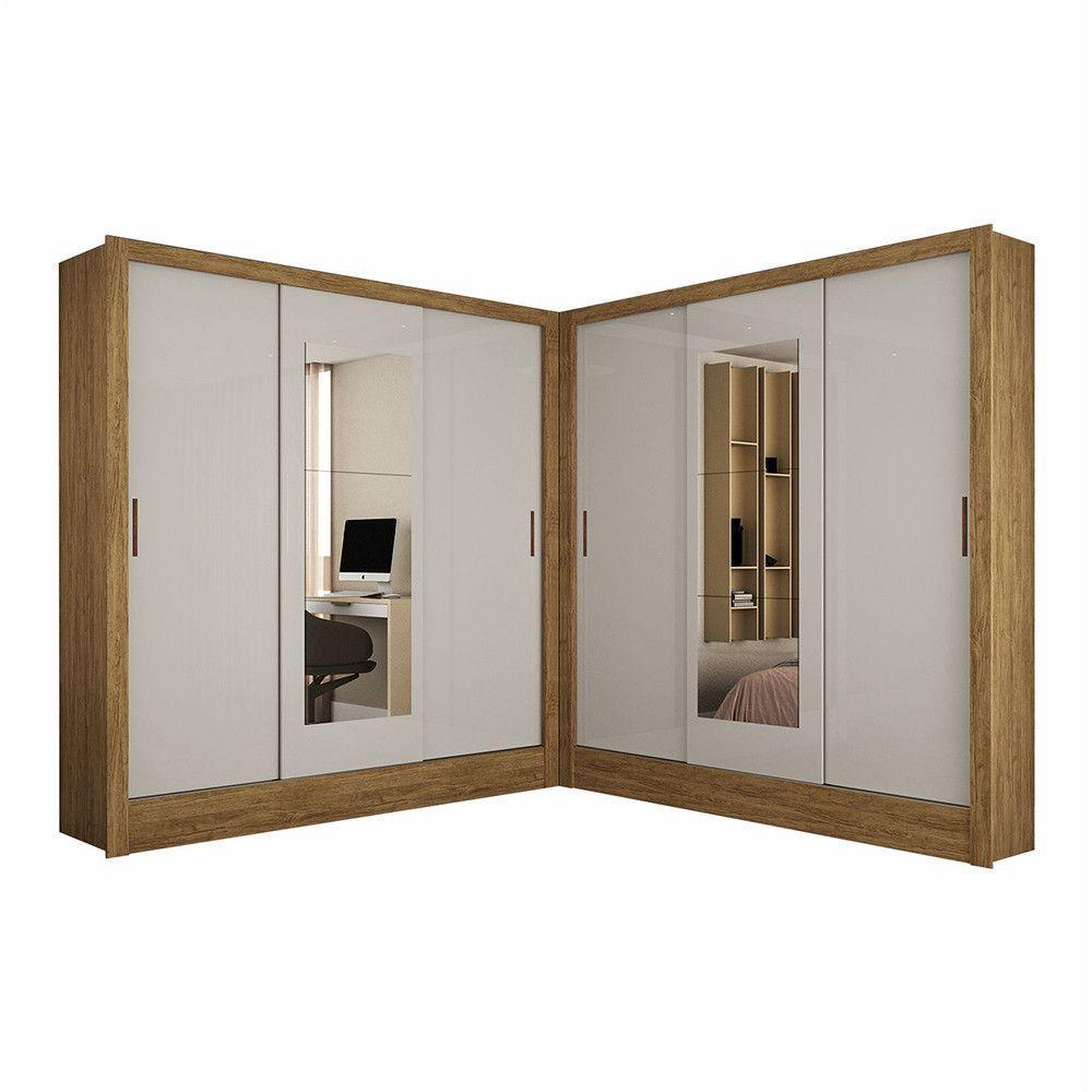 Closet Casal Duplo Dubai 6 Portas Com Espelho 6 Gavetas Cinamomo Com Off White - 3