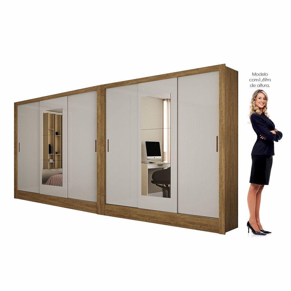 Closet Casal Duplo Dubai 6 Portas Com Espelho 6 Gavetas Cinamomo Com Off White - 4