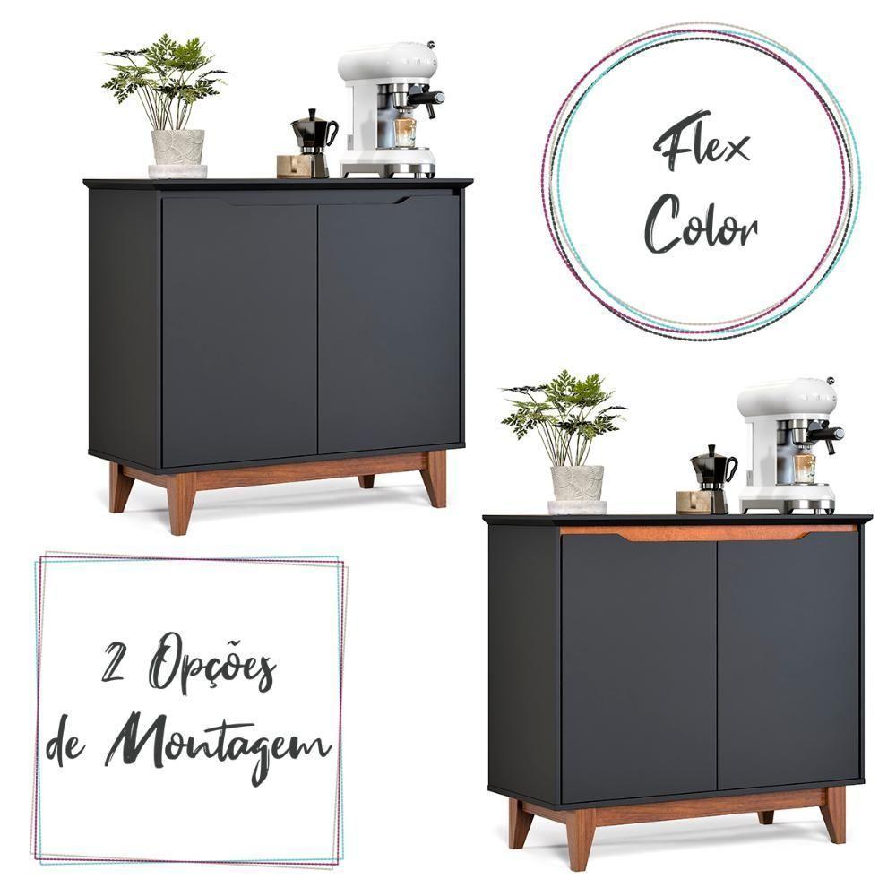 Aparador Buffet Flow 2 Portas Com Pés De Madeira Maciça Preto - 3