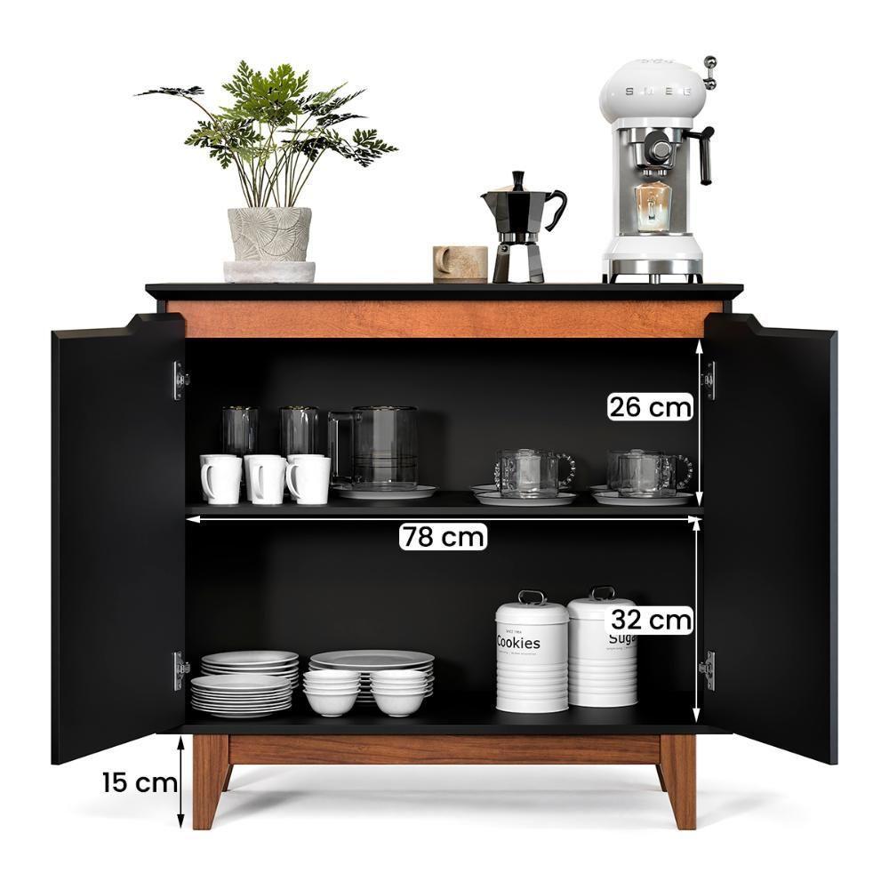 Aparador Buffet Flow 2 Portas Com Pés De Madeira Maciça Preto - 5