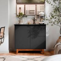 Aparador Buffet Flow 2 Portas Com Pés De Madeira Maciça Preto - 2