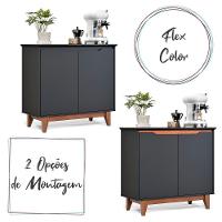 Aparador Buffet Flow 2 Portas Com Pés De Madeira Maciça Preto - 3