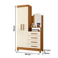Guarda Roupa Cômoda Capri 2 Portas 4 Gavetas E Espelho Cinamomo/Off White - 4