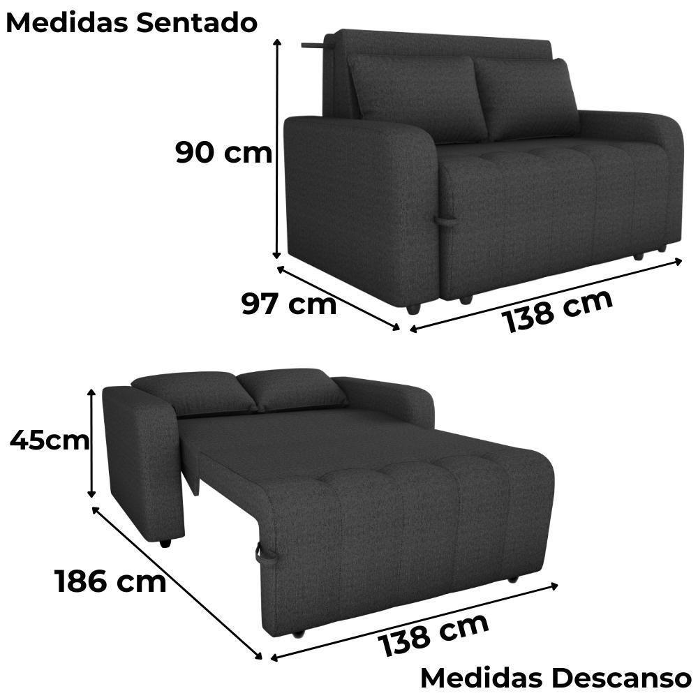 Sofa Cama 2 Lugares 138 Cm Amora Linho Vancouver Milani Store Chumbo - 3