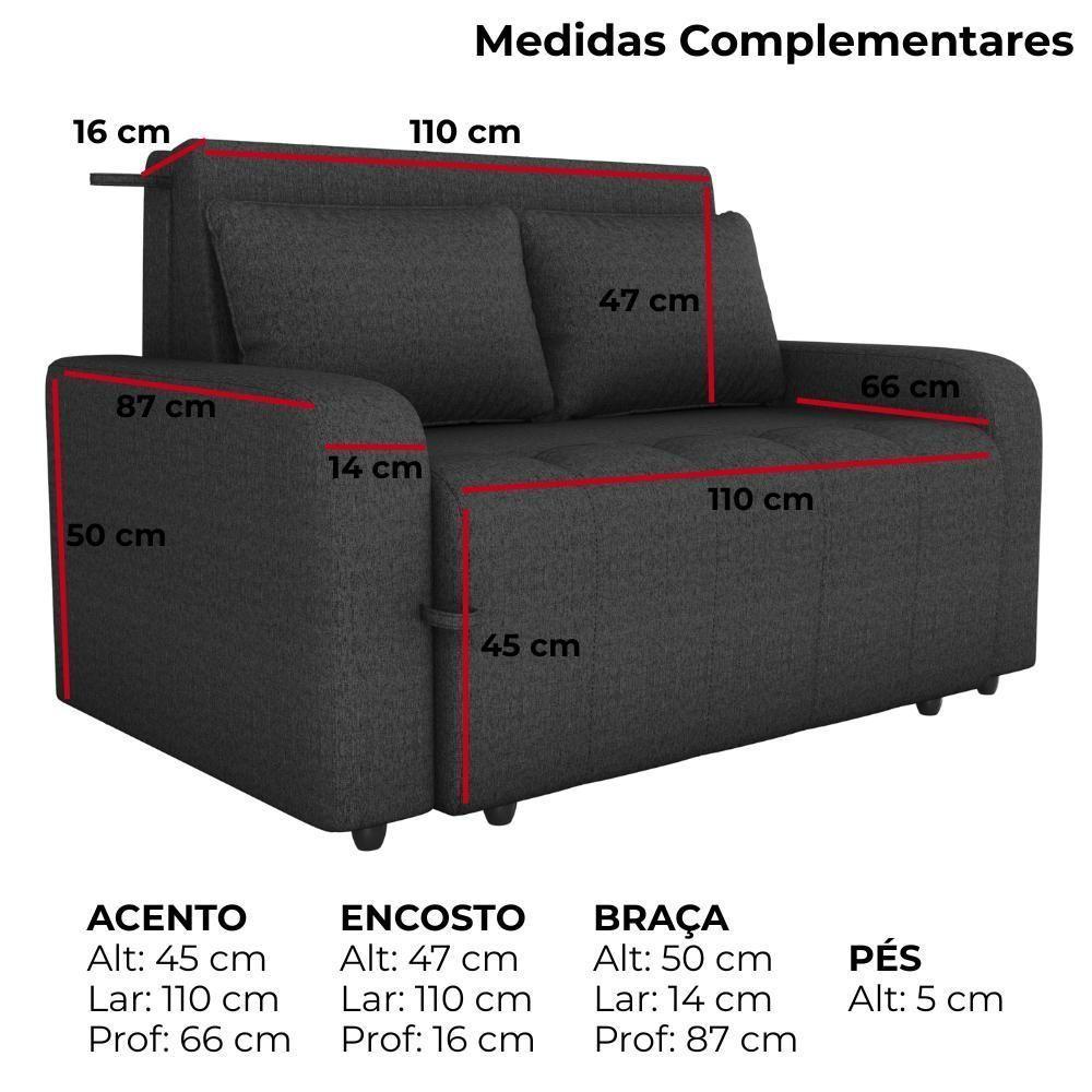 Sofa Cama 2 Lugares 138 Cm Amora Linho Vancouver Milani Store Chumbo - 4