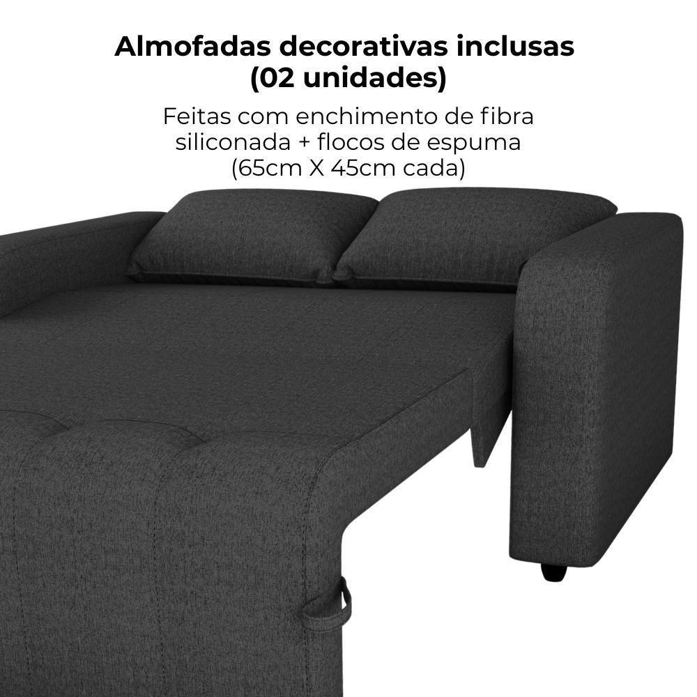 Sofa Cama 2 Lugares 138 Cm Amora Linho Vancouver Milani Store Chumbo - 5