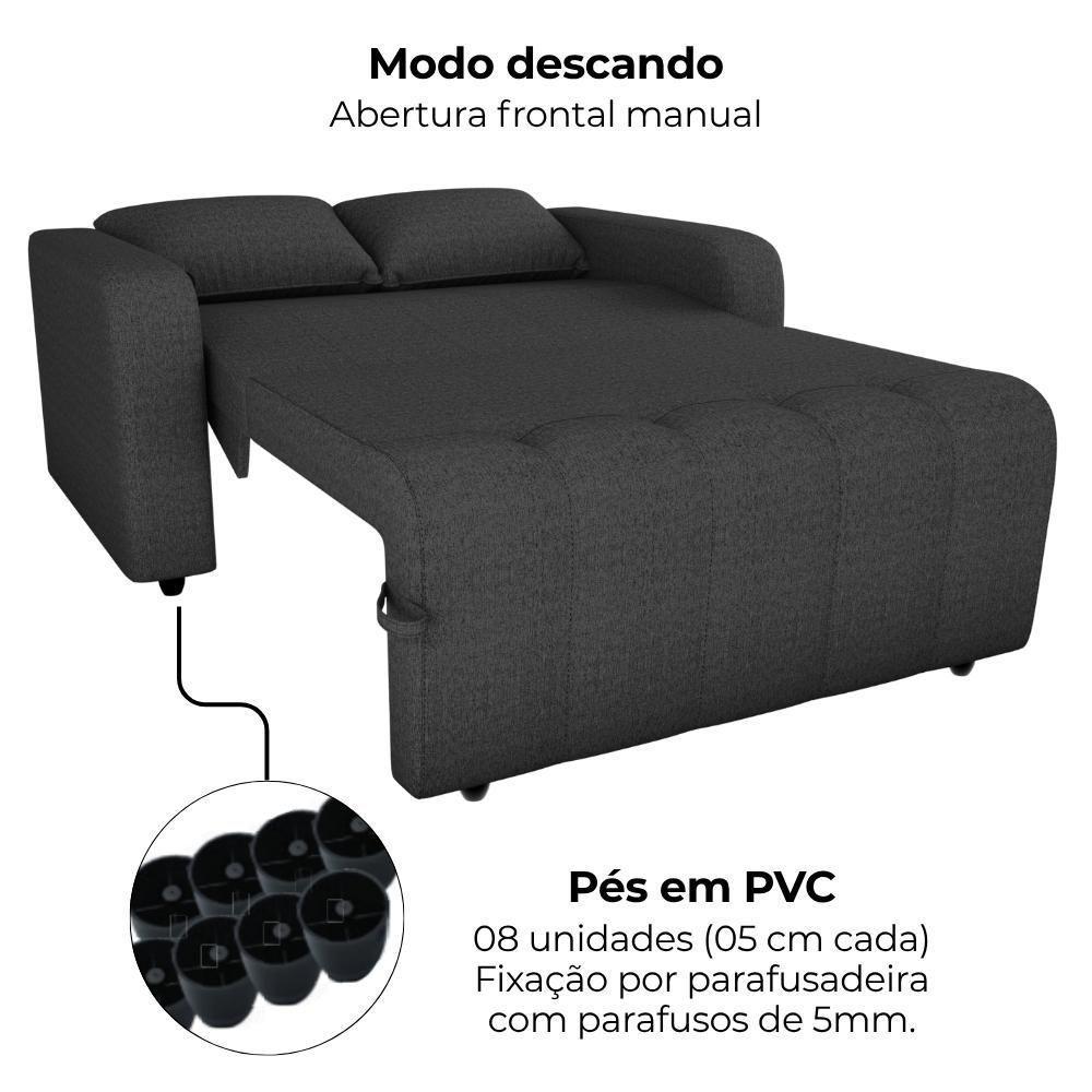 Sofa Cama 2 Lugares 138 Cm Amora Linho Vancouver Milani Store Chumbo - 6