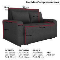 Sofa Cama 2 Lugares 138 Cm Amora Linho Vancouver Milani Store Chumbo