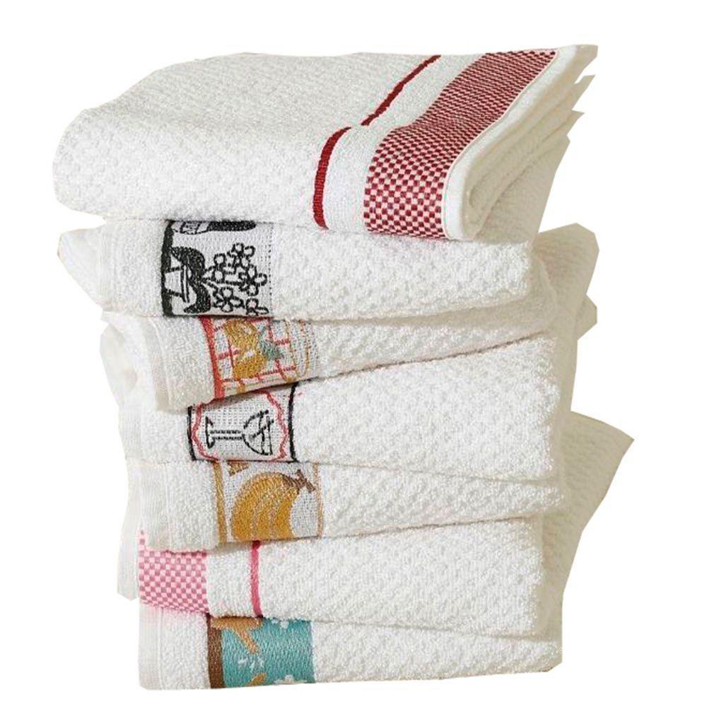 Kit Pano De Copa Lmpeter Atoalhado Com Barra Decorada Jacquard 45cmx70cm(05 Unidade)branco - 5