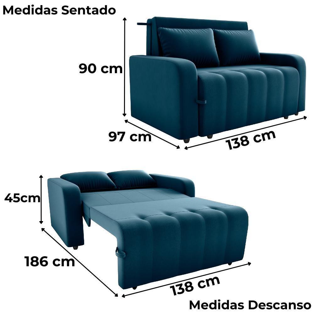 Sofa Cama 2 Lugares 138 Cm Amora Veludo Maserati Milani Store Azul - 3