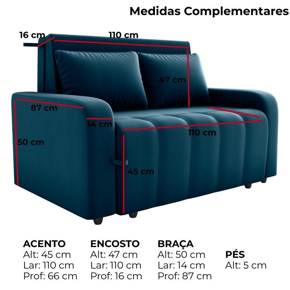 Sofa Cama 2 Lugares 138 Cm Amora Veludo Maserati Milani Store Azul - 4