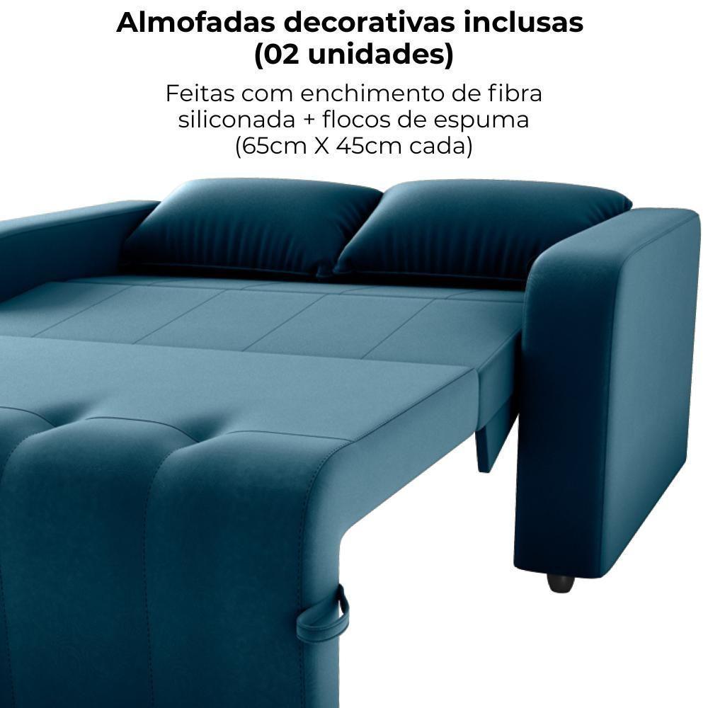 Sofa Cama 2 Lugares 138 Cm Amora Veludo Maserati Milani Store Azul - 5