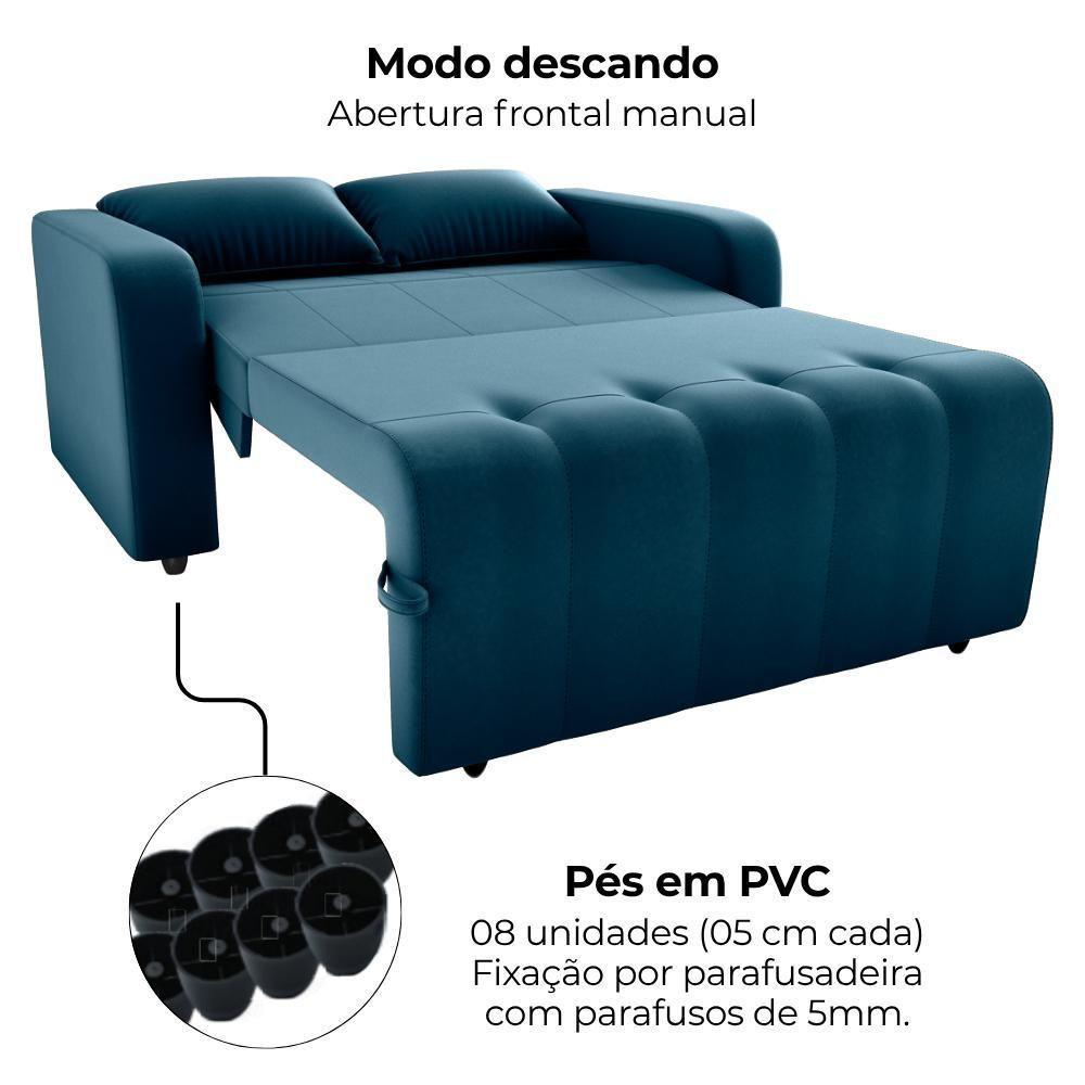 Sofa Cama 2 Lugares 138 Cm Amora Veludo Maserati Milani Store Azul - 7