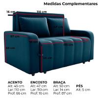 Sofa Cama 2 Lugares 138 Cm Amora Veludo Maserati Milani Store Azul