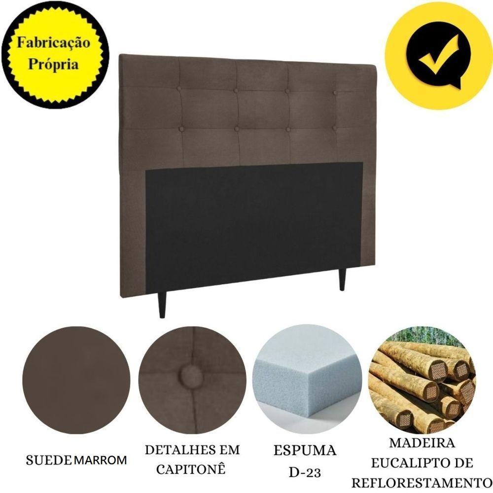 Cabeceira Estofada Cama Box Queen 160 Cm Lorena Suede Suede Marrom - 4