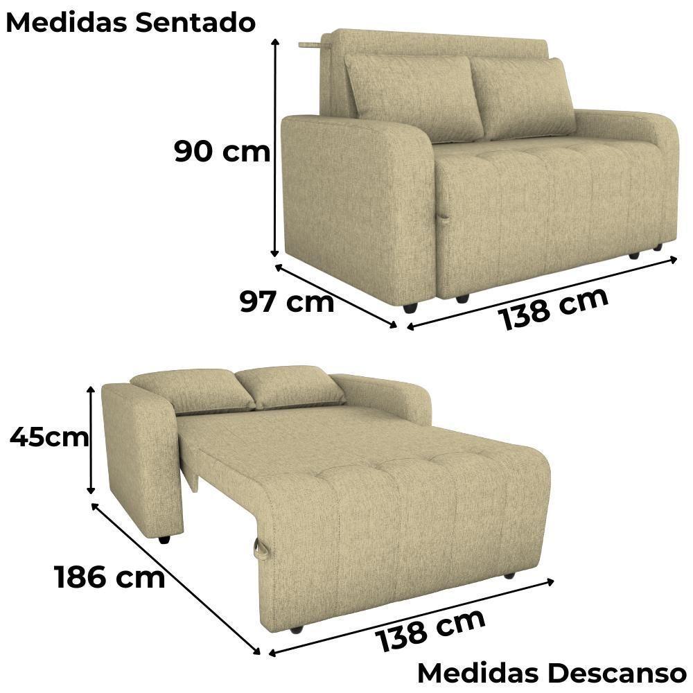 Sofa Cama 2 Lugares 138 Cm Amora Linho Vancouver Milani Store Palha - 3