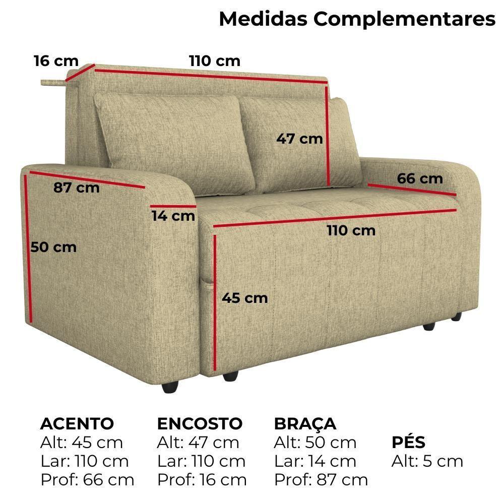 Sofa Cama 2 Lugares 138 Cm Amora Linho Vancouver Milani Store Palha - 4