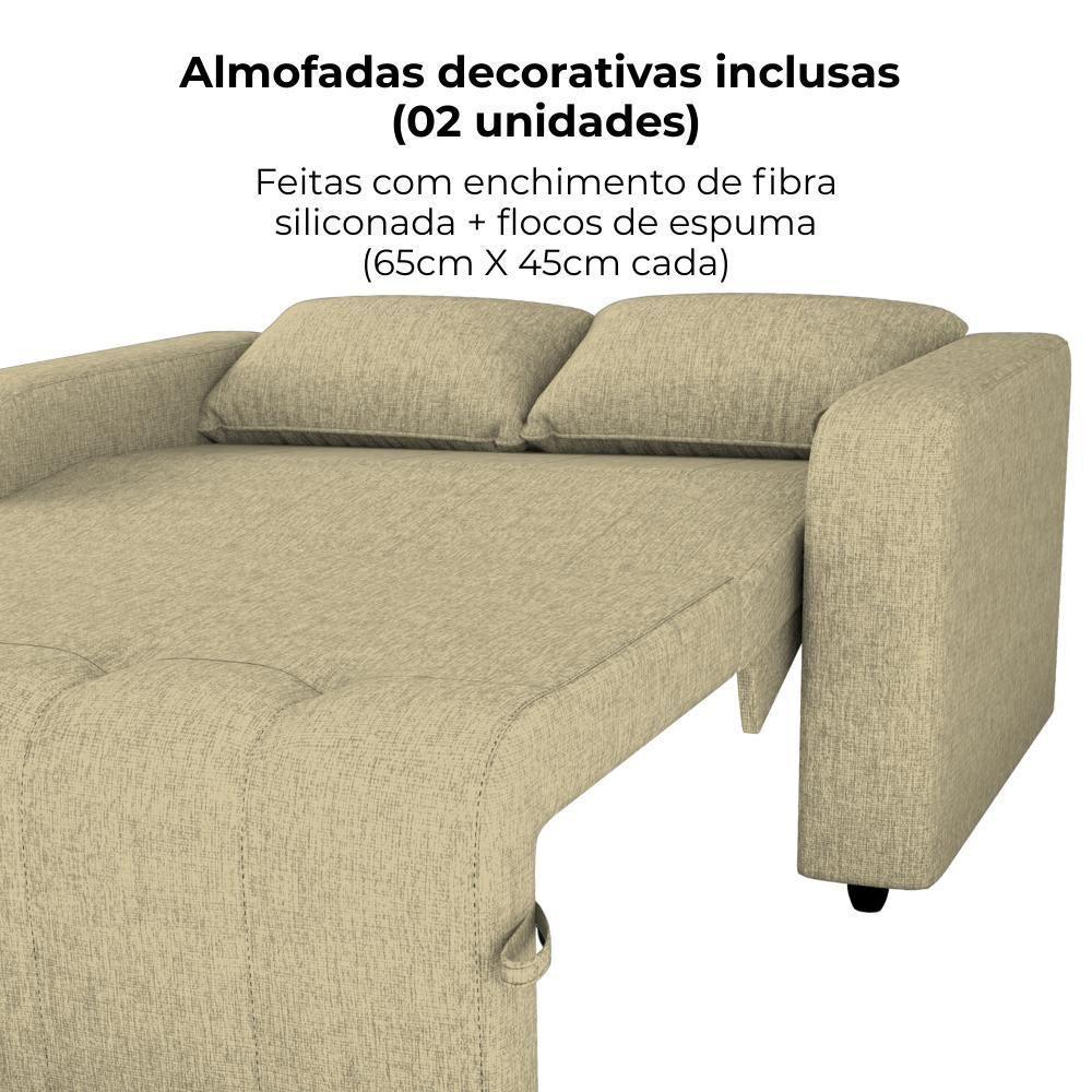 Sofa Cama 2 Lugares 138 Cm Amora Linho Vancouver Milani Store Palha - 5