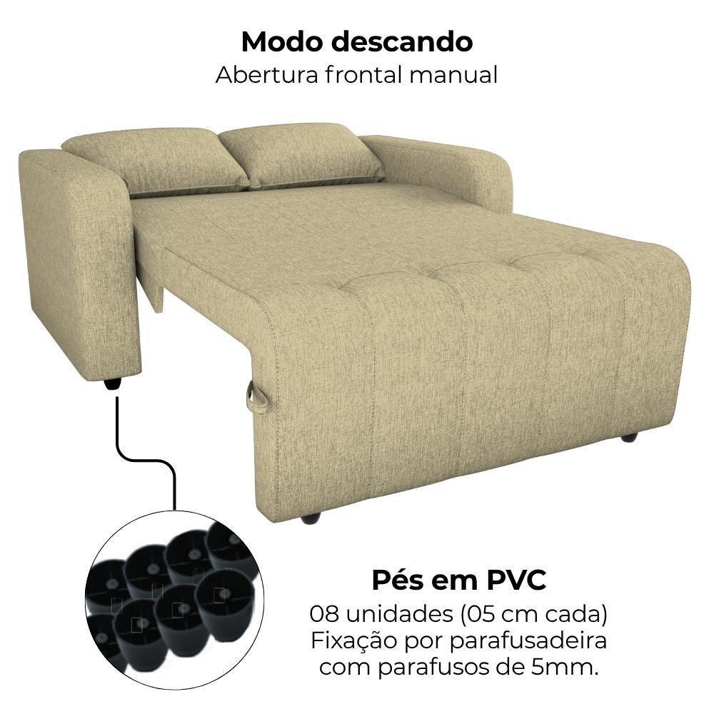 Sofa Cama 2 Lugares 138 Cm Amora Linho Vancouver Milani Store Palha - 6