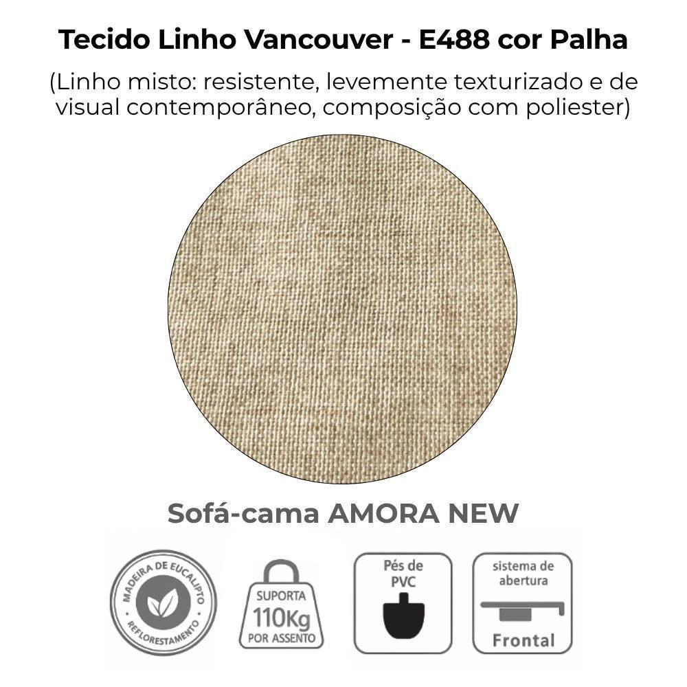 Sofa Cama 2 Lugares 138 Cm Amora Linho Vancouver Milani Store Palha - 7